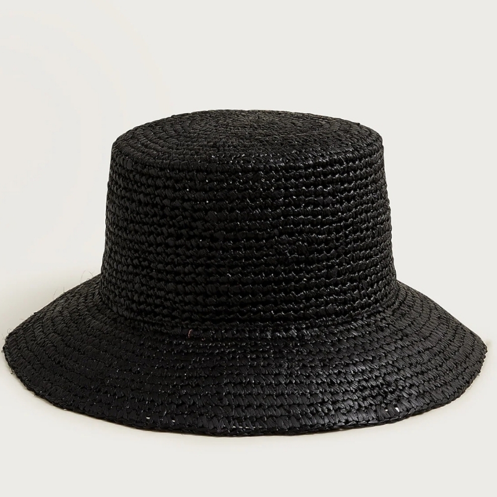 J. Crew Wide-brim Raffia Bucket Hat - black